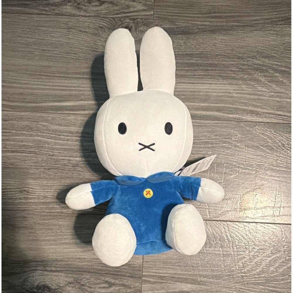 Miffy Miffy Rabbit Plush Stuffed Animal, White & Blue Bunny Outfit